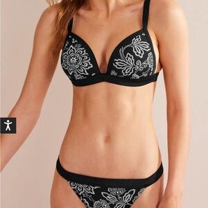 Boden Black and White Floral Bikini Set